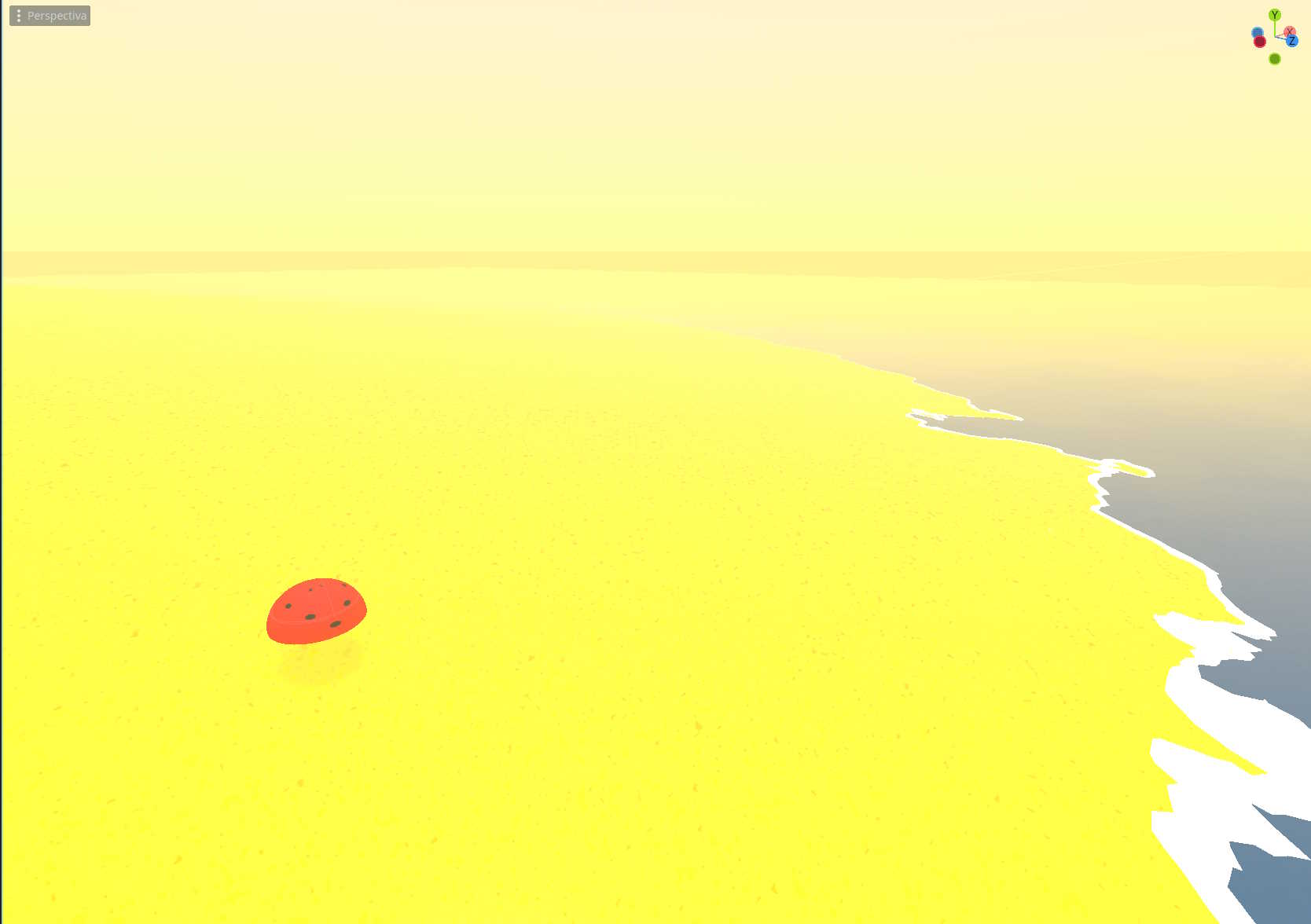Screenshot of Godot Engine showing a basic 3D island, with water and a small simple ladybug.